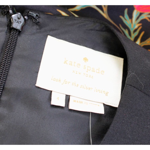 Kate Spade Blossom Mikado Fit and Flare Garden Floral Print Dress Size 4 Black - Picture 4 of 9